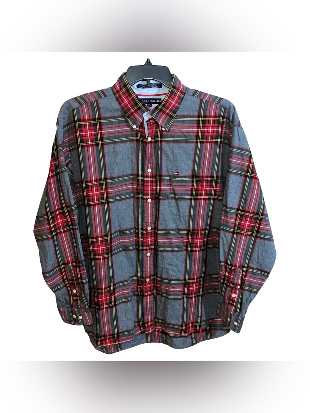 Tommy Hilfiger Casual Long Sleeve Button Front Shirt Men’s XL Grey Multi Color